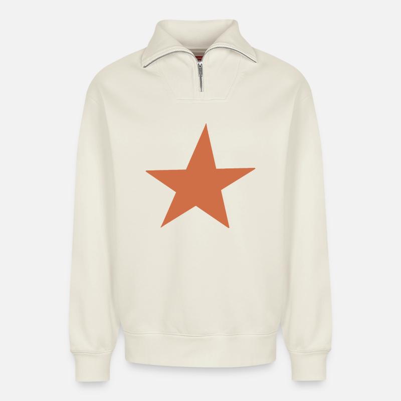 Orangenes Sternen-Design  - Relaxed Unisex Organic Half Zip Sweatshirt – von SPREAD - Naturweiß