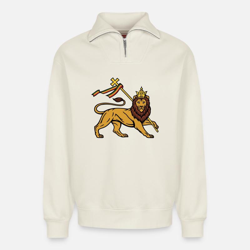 Löwe von Juda - Relaxed Unisex Organic Half Zip Sweatshirt – von SPREAD - Naturweiß