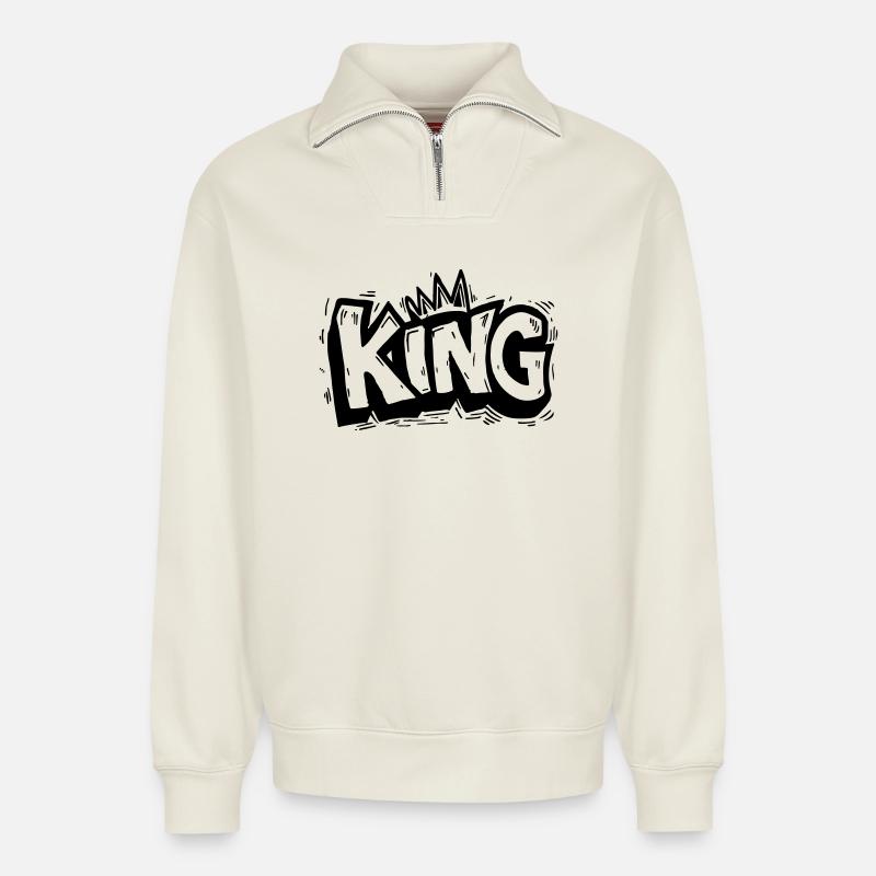Roi Graffiti - Sweat unisexe décontracté en coton biologique à demi-zip – de SPREAD - blanc cassé