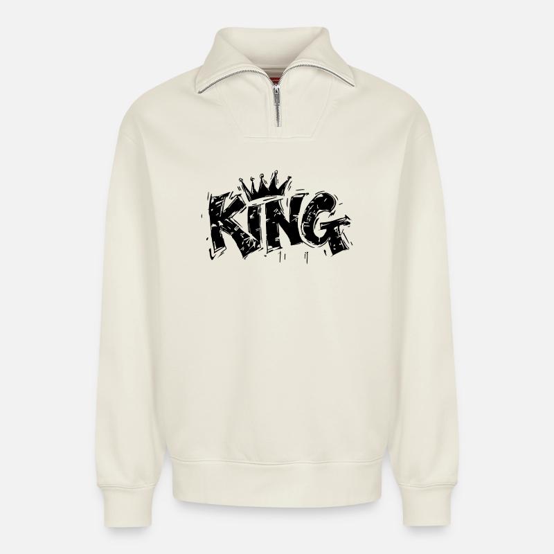 King Graffiti Lettering - Relaxed Unisex Organic Half Zip Sweatshirt – by SPREAD - off white