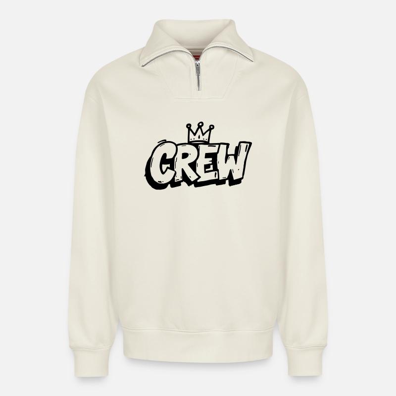 Crew Graffiti - Relaxed Unisex Organic Half Zip Sweatshirt – by SPREAD - off white