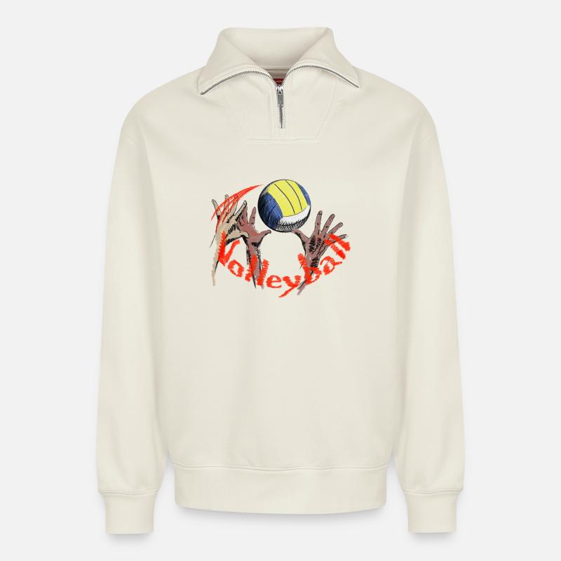 Volleyball - Relaxed Unisex Organic Half Zip Sweatshirt – von SPREAD - Naturweiß