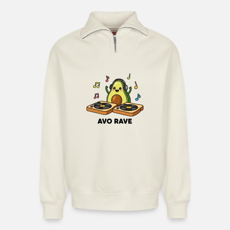 DJ Avocado - Relaxed Unisex Organic Half Zip Sweatshirt – von SPREAD - Naturweiß