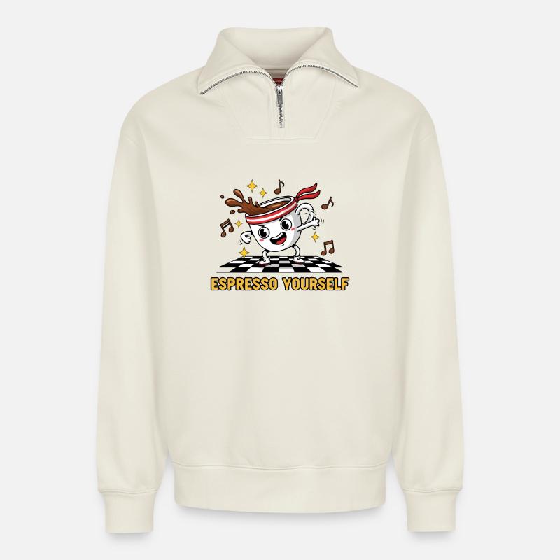 Dancepresso - Relaxed Unisex Organic Half Zip Sweatshirt – von SPREAD - Naturweiß