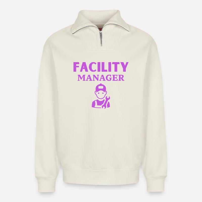 Facility Manager - Relaxed Unisex Organic Half Zip Sweatshirt – by SPREAD - off white