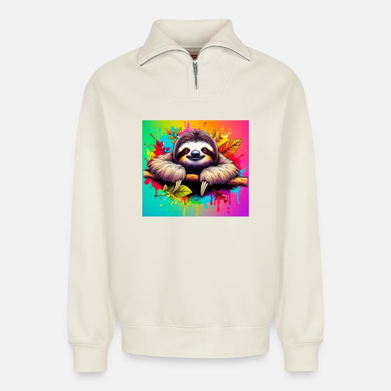 Faultier - Relaxed Unisex Organic Half Zip Sweatshirt – von SPREAD - Naturweiß