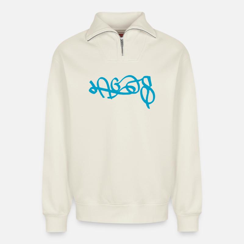 Abstract Lagos Graffiti Design - Relaxed Unisex Organic Half Zip Sweatshirt – by SPREAD - off white