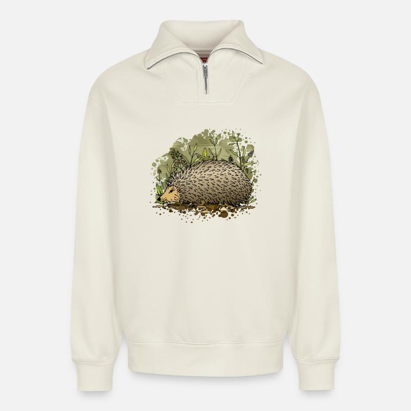 Igel - Relaxed Unisex Organic Half Zip Sweatshirt – von SPREAD - Naturweiß