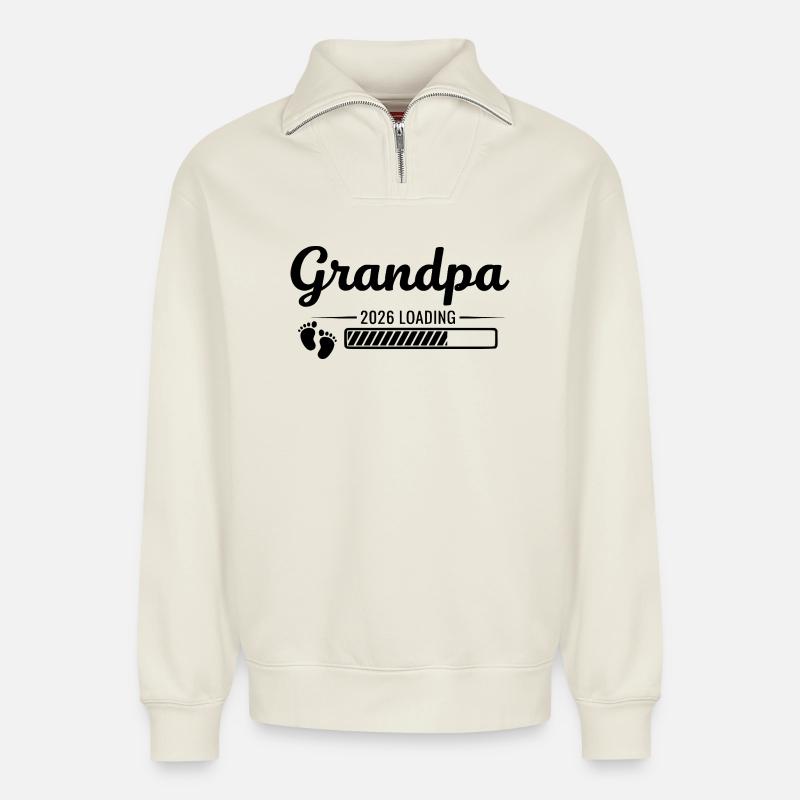 Grandpa 2026 Loading - Relaxed Unisex Organic Half Zip Sweatshirt – von SPREAD - Naturweiß