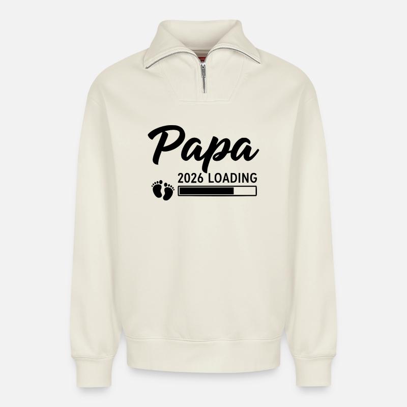 Papa 2026 Loading - Relaxed Unisex Organic Half Zip Sweatshirt – by SPREAD - off white