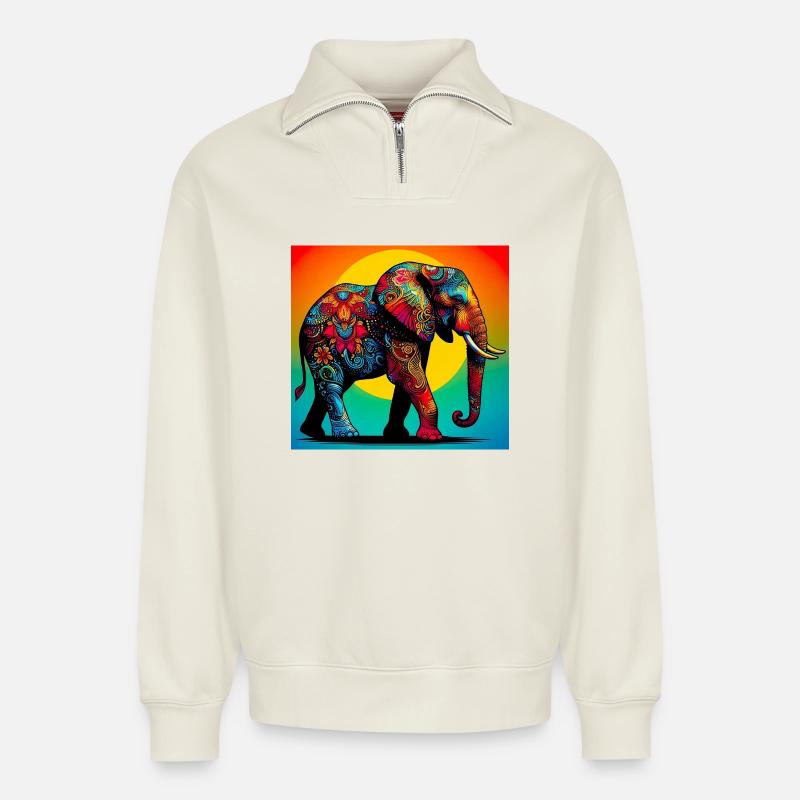 Elefant - Relaxed Unisex Organic Half Zip Sweatshirt – von SPREAD - Naturweiß