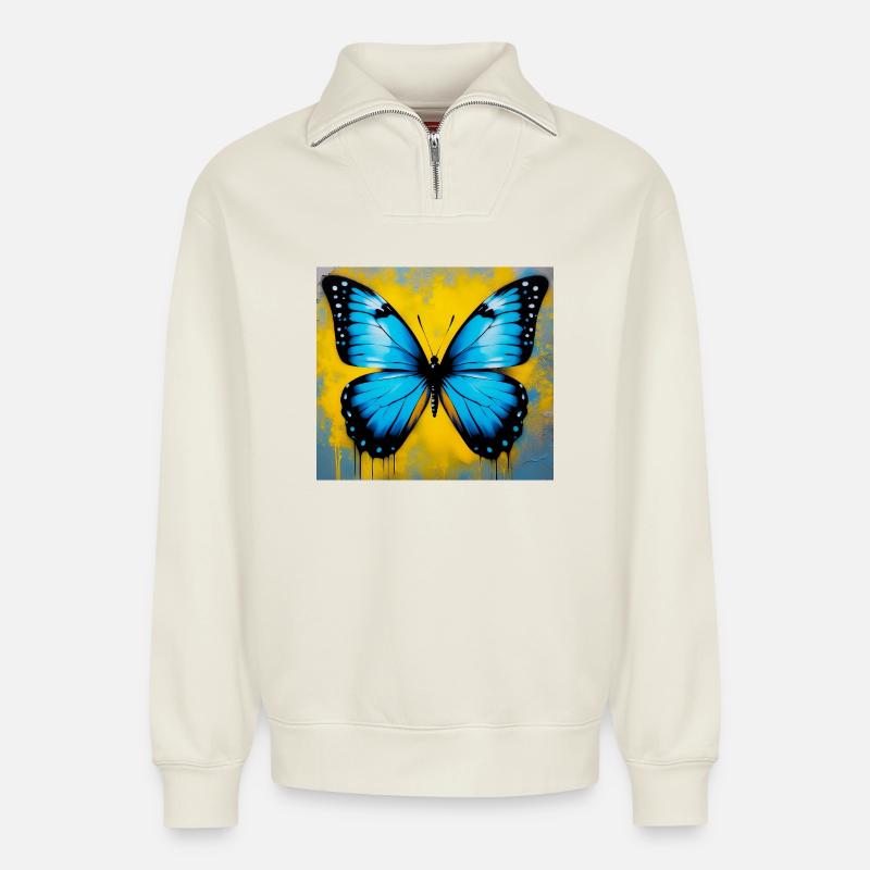 Schmetterling - Relaxed Unisex Organic Half Zip Sweatshirt – von SPREAD - Naturweiß