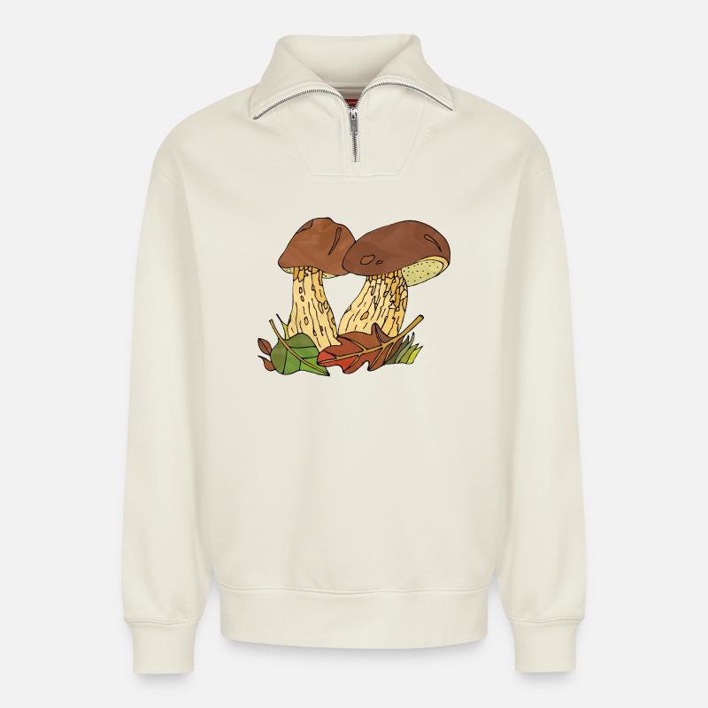 Pilze - Relaxed Unisex Organic Half Zip Sweatshirt – von SPREAD - Naturweiß