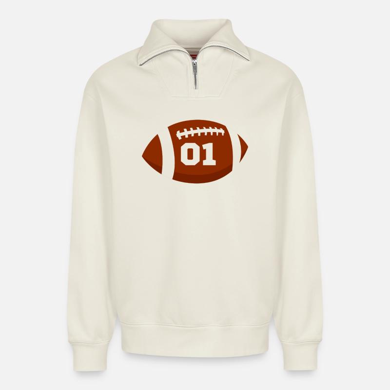 Nummer 1 Rugby - 1. Rugby-Jubiläum - Relaxed Unisex Organic Half Zip Sweatshirt – von SPREAD - Naturweiß