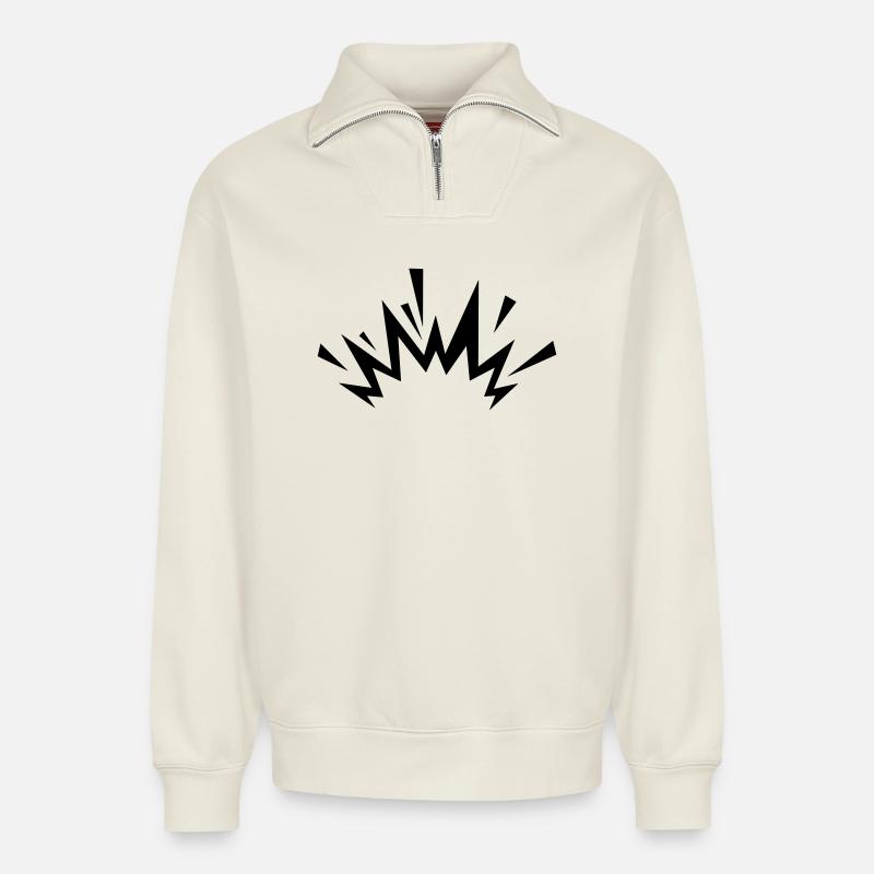 Comic Explosion - Relaxed Unisex Organic Half Zip Sweatshirt – by SPREAD - off white