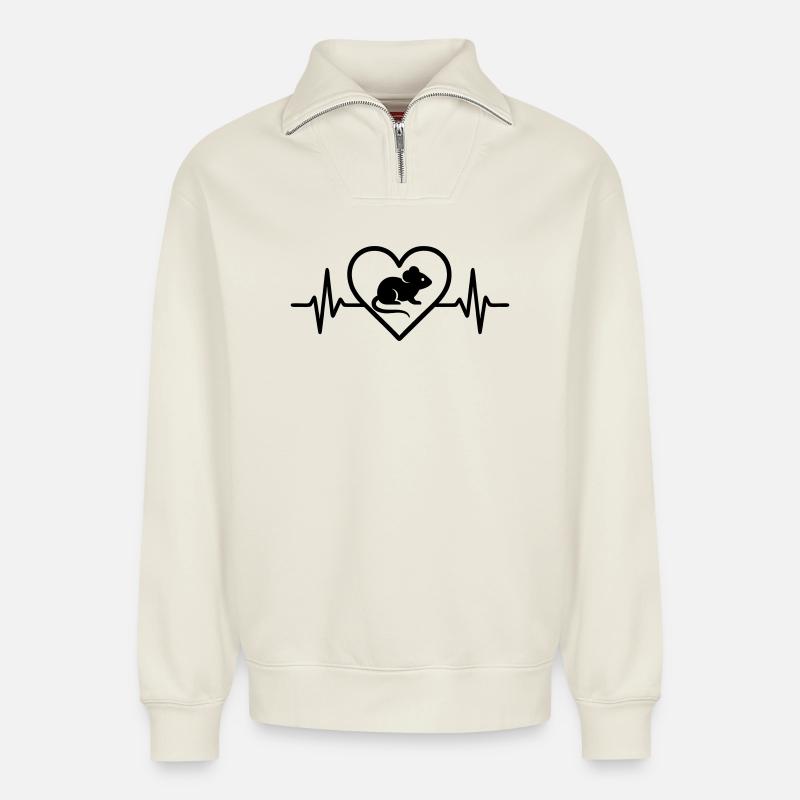 Maus Herz - Relaxed Unisex Organic Half Zip Sweatshirt – von SPREAD - Naturweiß