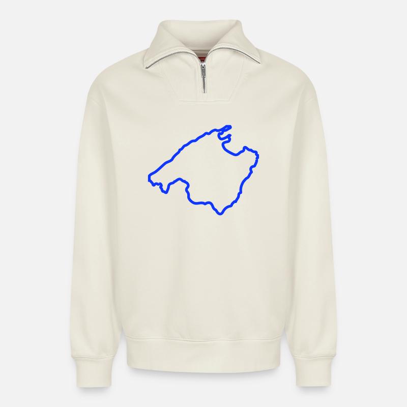 mallorca_umriss_land - Relaxed Unisex Organic Half Zip Sweatshirt – von SPREAD - Naturweiß