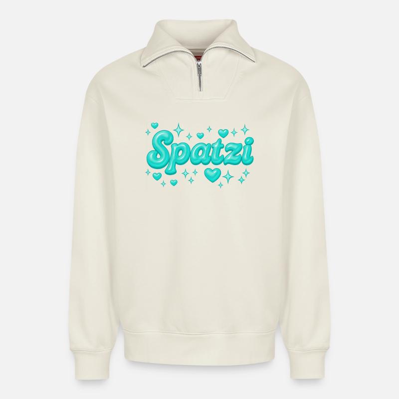 Spatzi / Y2K Design - Relaxed Unisex Organic Half Zip Sweatshirt – von SPREAD - Naturweiß