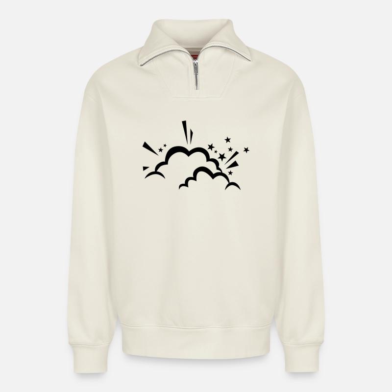 Comic cloud after explosion - Relaxed Unisex Organic Half Zip Sweatshirt – by SPREAD - off white