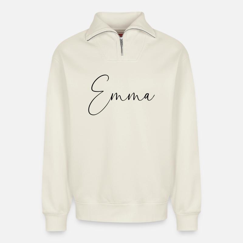 Emma / Handwriting Personalized Design - Relaxed Unisex Organic Half Zip Sweatshirt – by SPREAD - off white