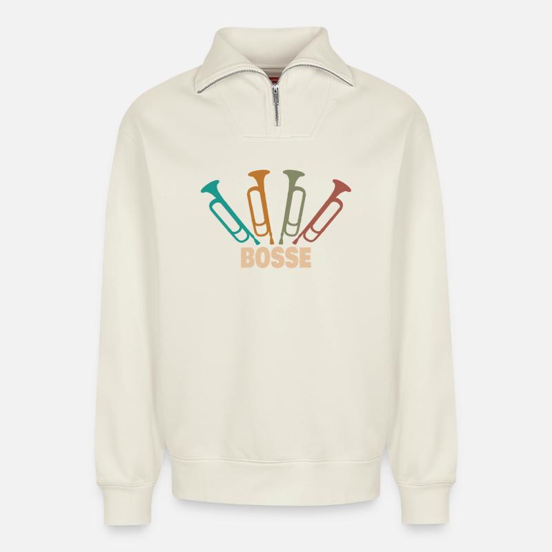 Vorname Bosse - Relaxed Unisex Organic Half Zip Sweatshirt – von SPREAD - Naturweiß