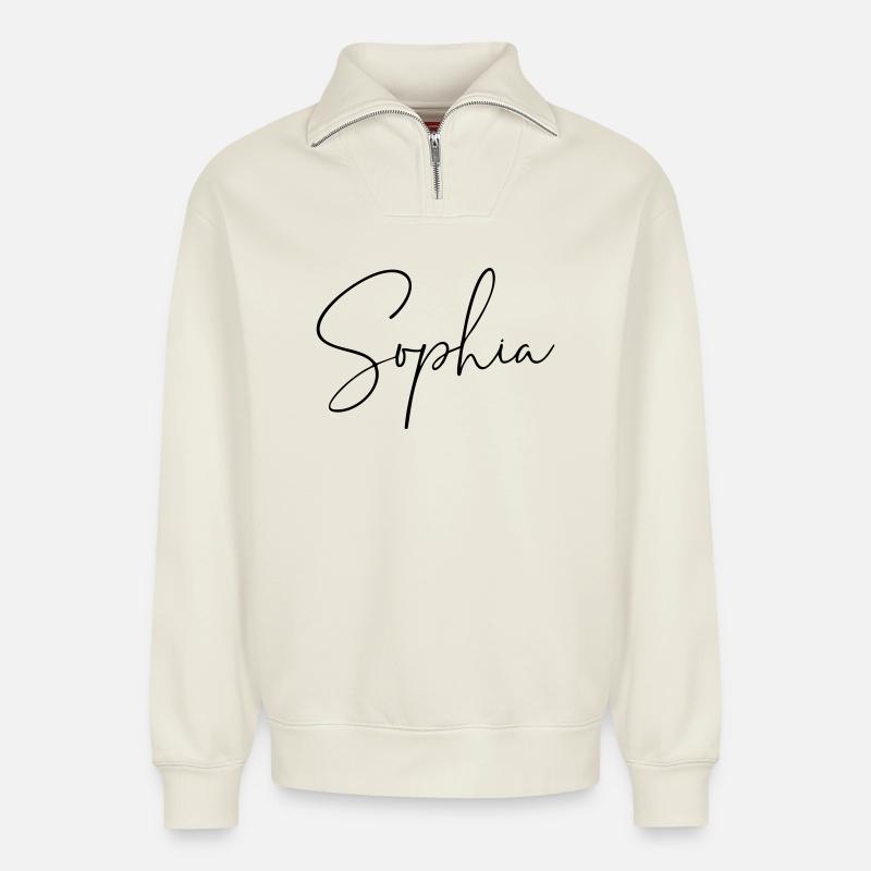 sophia / handschrift design  - Relaxed Unisex Organic Half Zip Sweatshirt – von SPREAD - Naturweiß