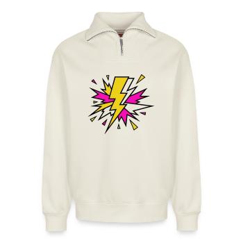 Yellow Beam Neon Explosion - Relaxed Unisex Organic Half Zip Sweatshirt – by SPREAD - off white - Front