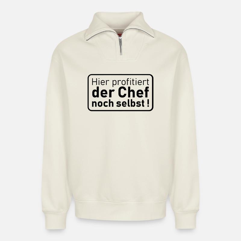 der Chef noch selbst - Relaxed Unisex Organic Half Zip Sweatshirt – by SPREAD - off white