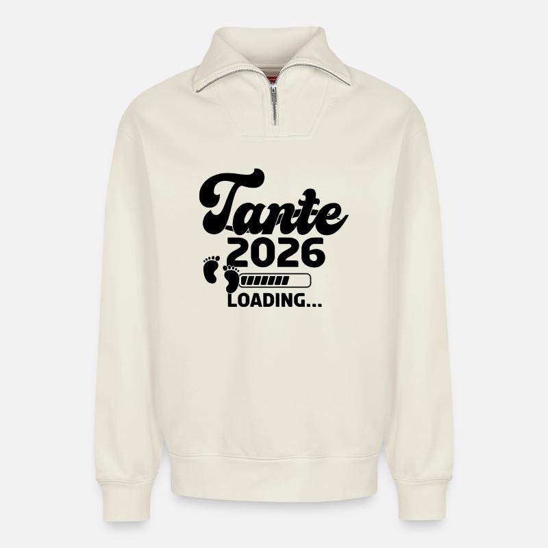 Tante 2026 Loading - Relaxed Unisex Organic Half Zip Sweatshirt – von SPREAD - Naturweiß