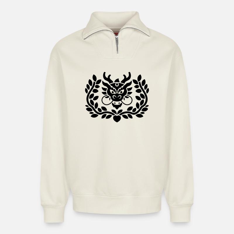Drachen-Emblem-Wappen - Relaxed Unisex Organic Half Zip Sweatshirt – von SPREAD - Naturweiß