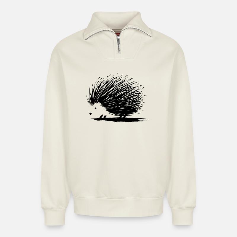 Igel - Relaxed Unisex Organic Half Zip Sweatshirt – von SPREAD - Naturweiß