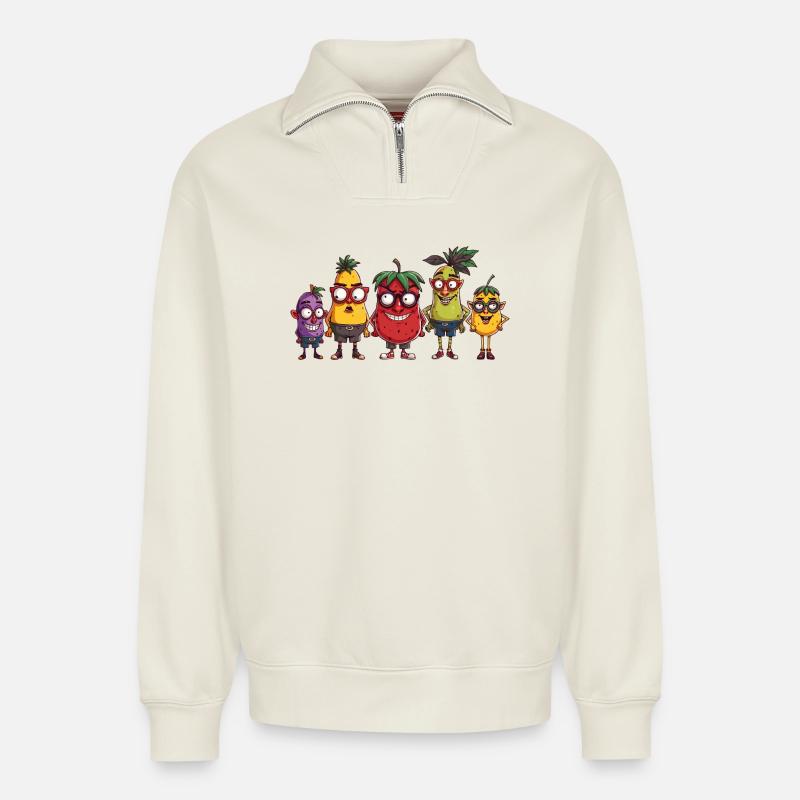 fruit - Relaxed Unisex Organic Half Zip Sweatshirt – by SPREAD - off white