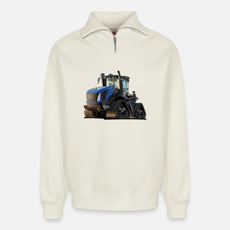 Traktor mit Raupenantrieb - Relaxed Unisex Organic Half Zip Sweatshirt – von SPREAD - Naturweiß