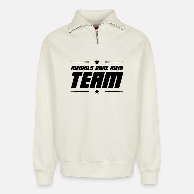 team - Relaxed Unisex Organic Half Zip Sweatshirt – von SPREAD - Naturweiß