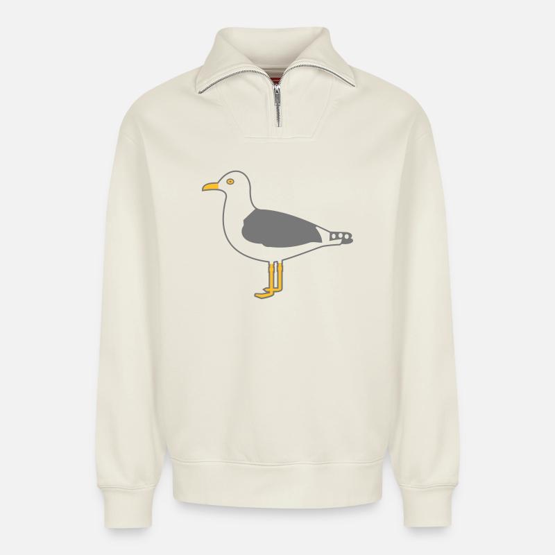herring gull - Relaxed Unisex Organic Half Zip Sweatshirt – by SPREAD - off white