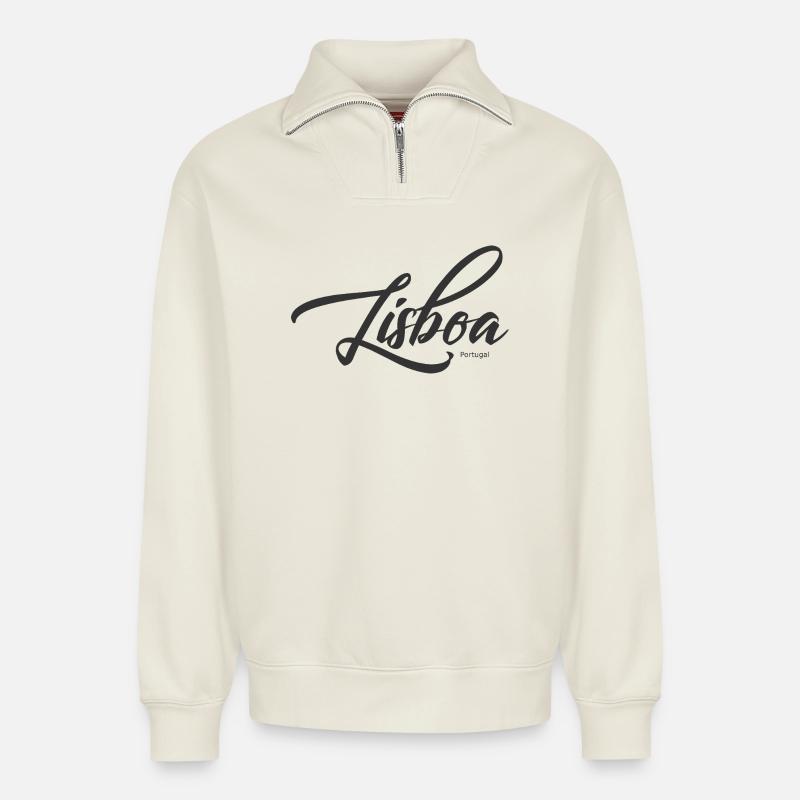 Lisboa Script Portugal - Sweat unisexe décontracté en coton biologique à demi-zip – de SPREAD - blanc cassé