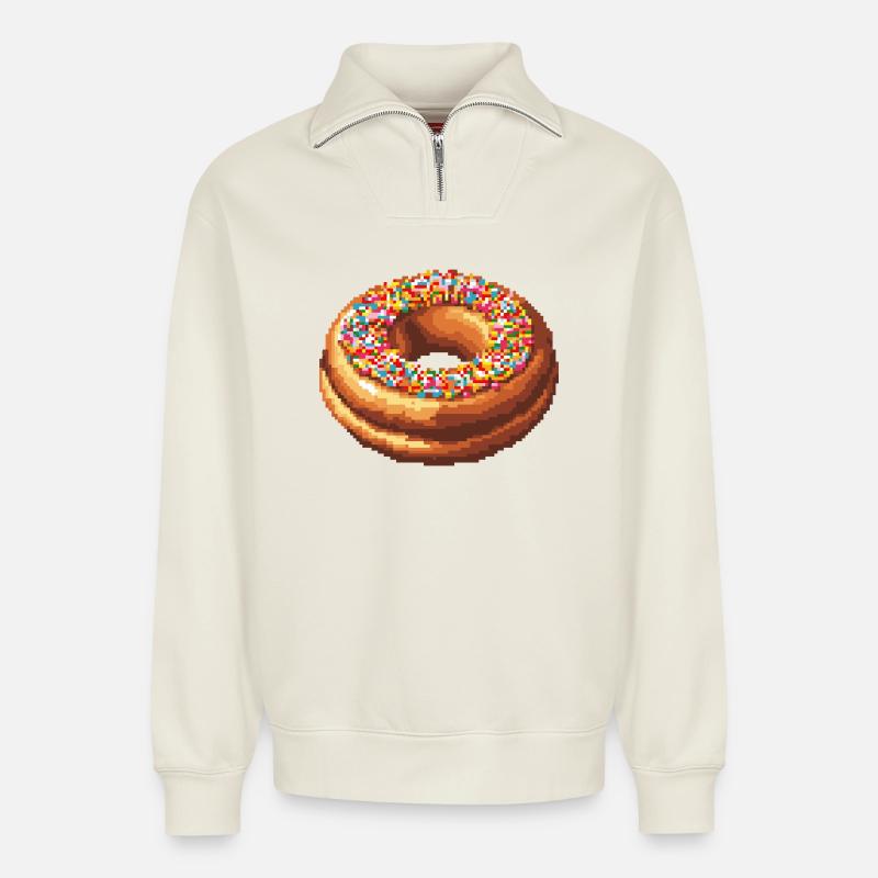 Pixel Donut - Relaxed Unisex Organic Half Zip Sweatshirt – von SPREAD - Naturweiß