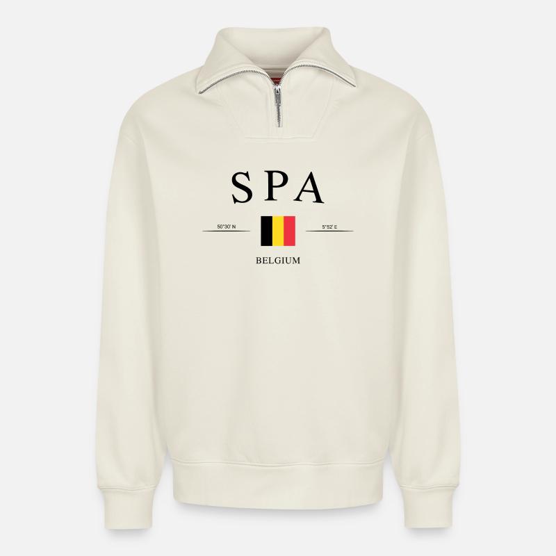 Spa Belgien – Urlaub Souvenir & Geschenk - Relaxed Unisex Organic Half Zip Sweatshirt – von SPREAD - Naturweiß