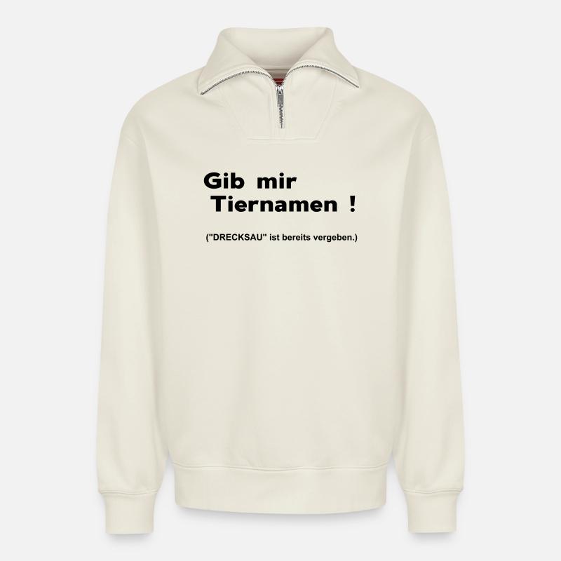 Tiernamen - Relaxed Unisex Organic Half Zip Sweatshirt – von SPREAD - Naturweiß
