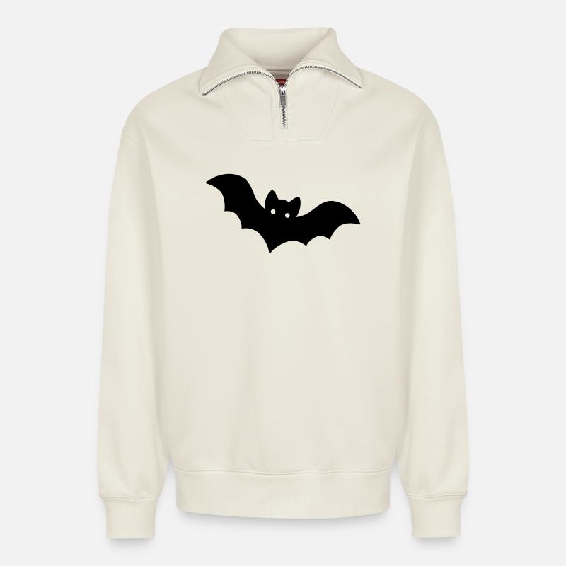 Bat - Relaxed Unisex Organic Half Zip Sweatshirt – by SPREAD - off white