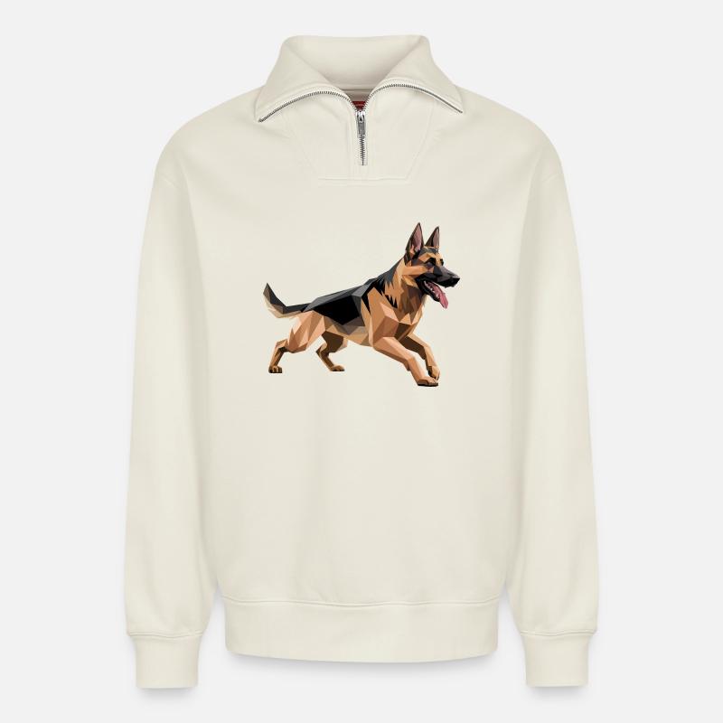 Deutscher Schäferhund - Cool Low Poly Logo - Relaxed Unisex Organic Half Zip Sweatshirt – von SPREAD - Naturweiß