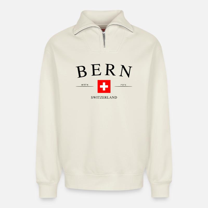 Bern Schweiz – Urlaub Souvenir & Geschenk - Relaxed Unisex Organic Half Zip Sweatshirt – von SPREAD - Naturweiß