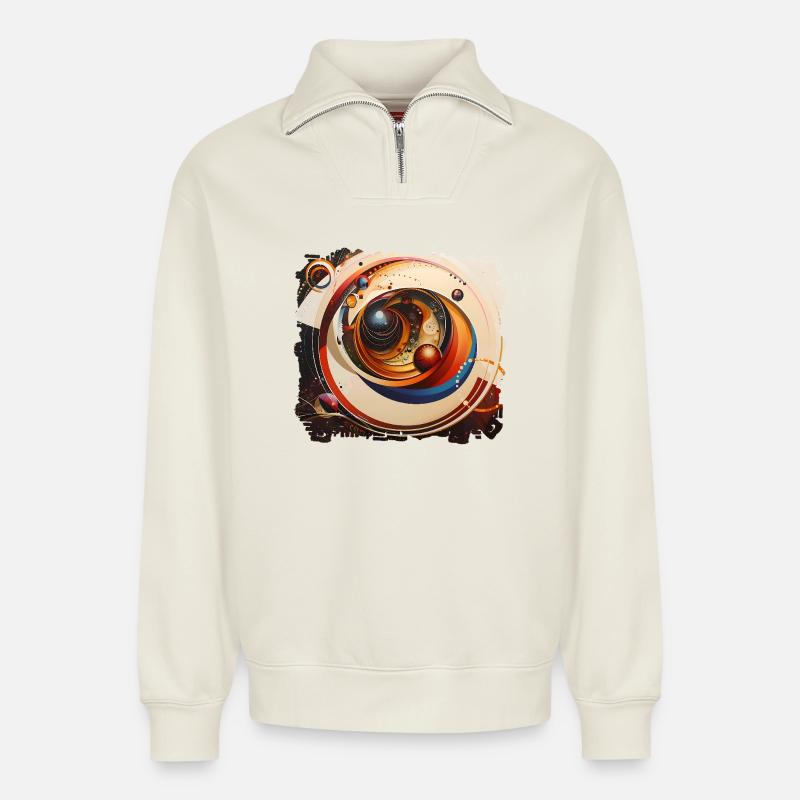 Vortex Raumring Kosmos - Relaxed Unisex Organic Half Zip Sweatshirt – von SPREAD - Naturweiß