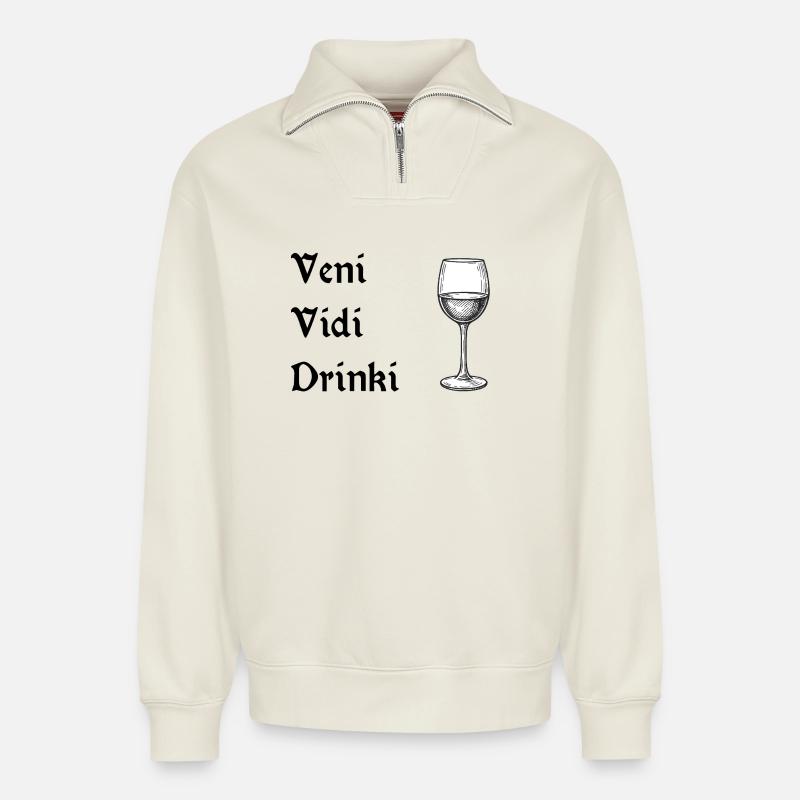 Veni vidi drinki - Relaxed Unisex Organic Half Zip Sweatshirt – von SPREAD - Naturweiß