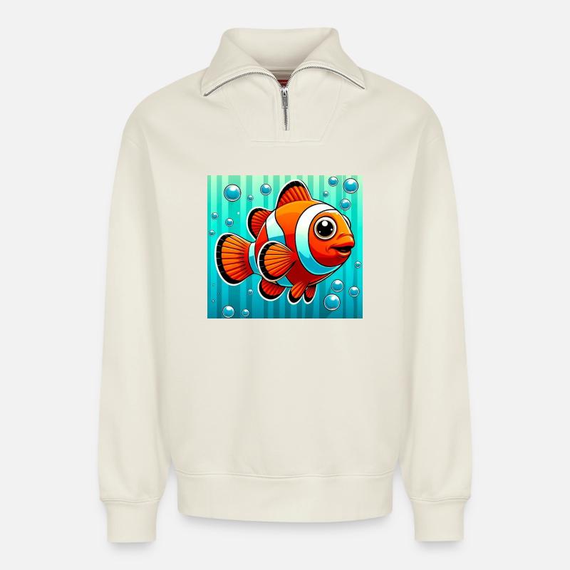 Clownfisch - Relaxed Unisex Organic Half Zip Sweatshirt – von SPREAD - Naturweiß