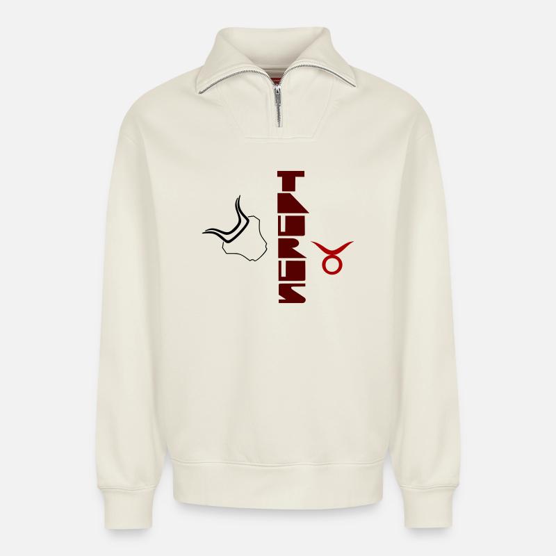 Taurus von Cean - Relaxed Unisex Organic Half Zip Sweatshirt – von SPREAD - Naturweiß