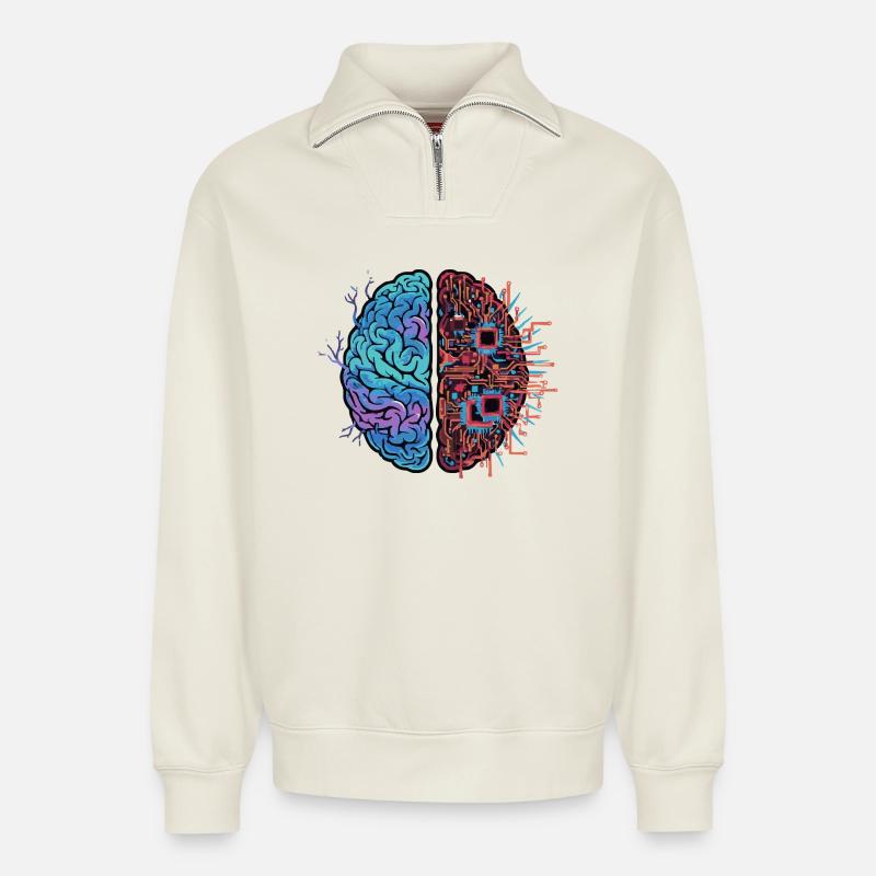 Robotic brain Technology Robotic - Relaxed Unisex Organic Half Zip Sweatshirt – by SPREAD - off white