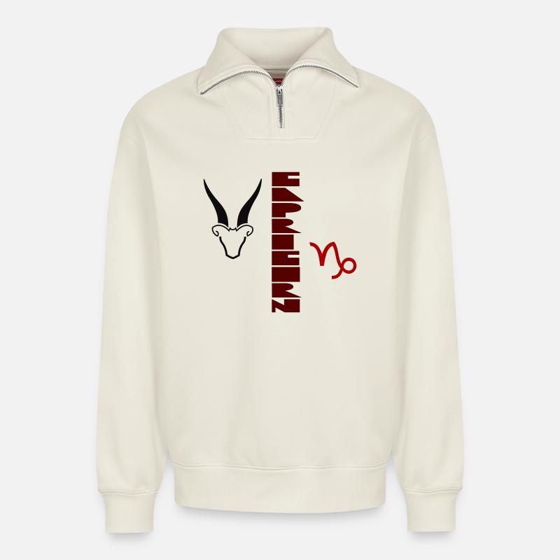Steinbock-Design von Cean - Relaxed Unisex Organic Half Zip Sweatshirt – von SPREAD - Naturweiß