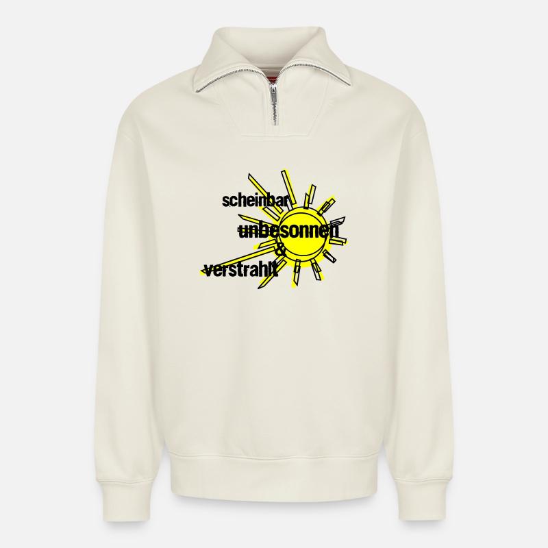 Verstrahlt - Relaxed Unisex Organic Half Zip Sweatshirt – von SPREAD - Naturweiß