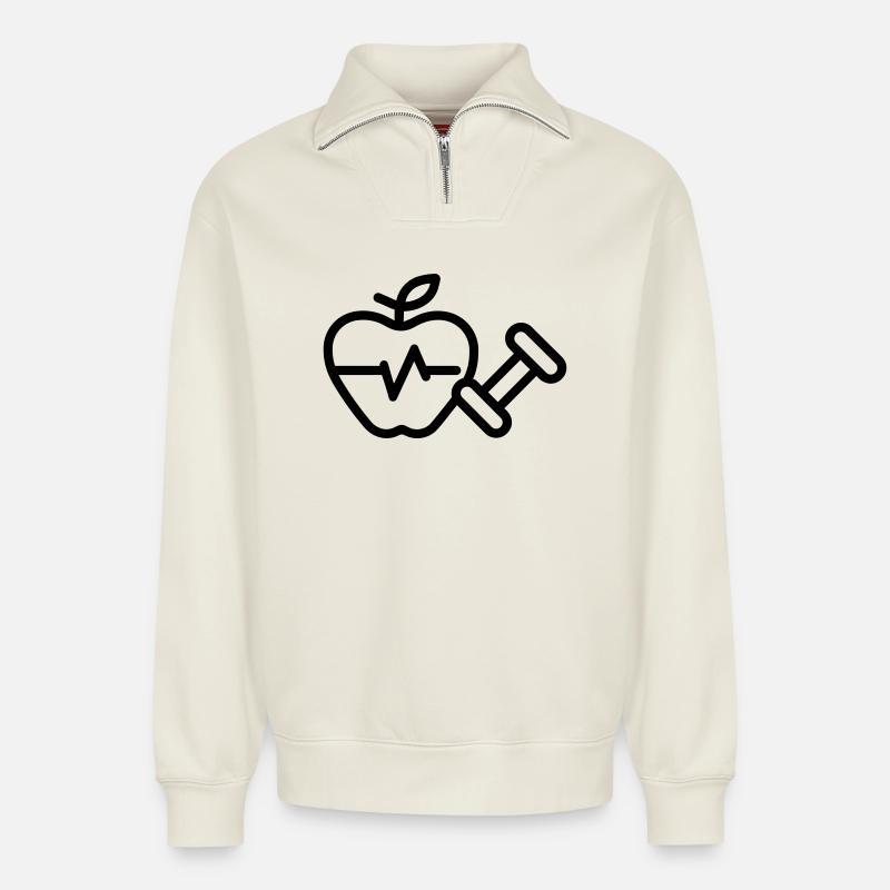 Mode de Vie Sain - Sweat unisexe décontracté en coton biologique à demi-zip – de SPREAD - blanc cassé
